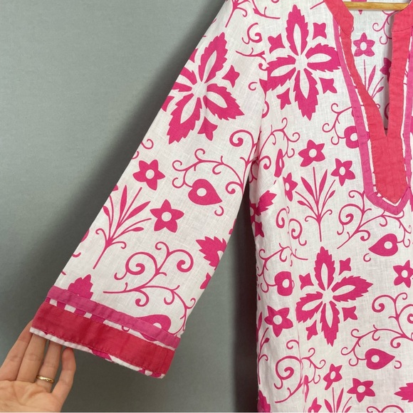 Boden Cleo Kaftan Tunic Cover-Up Mini-Dress Top White Pink Floral Size‎ 6R Women - Picture 10 of 12